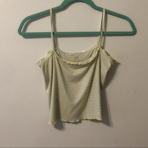 Crop top/ tank top, yellow and white and blue.